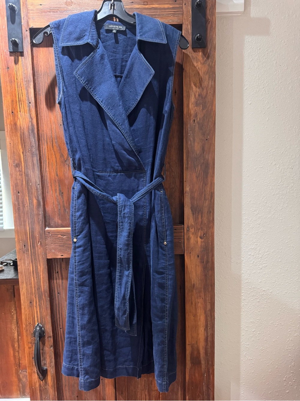 Lafayette 148 New York Sleeveless Navy Denim Trench Jacket